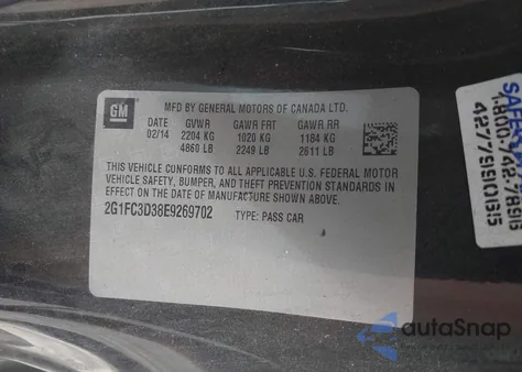 2014 Chevrolet Camaro 2Lt z USA, uszkodzony, nr VIN 2G1FC3D38E9269702